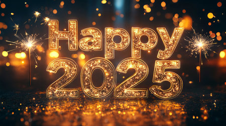 Happy 2025! Celebrate the new year with sparkle and joy.の素材