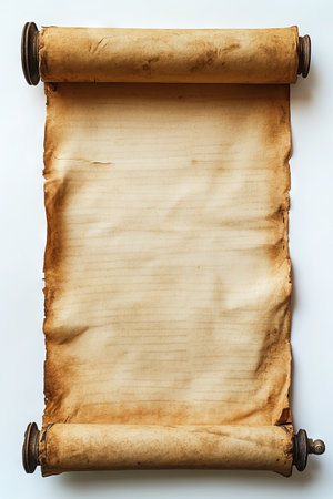 Unfurled parchment scroll ready for writing.の素材