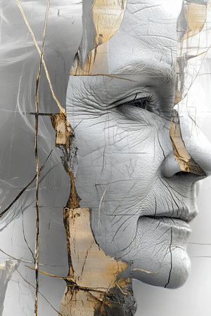 Abstract portrait of an older woman, her face is fragmented.の素材