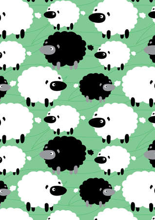 Sheep in green field pattern のイラスト素材