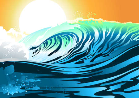 Surf wave at sunriseのイラスト素材