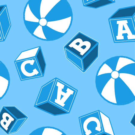 Vintage beach ball and abc blocks seamless patternのイラスト素材