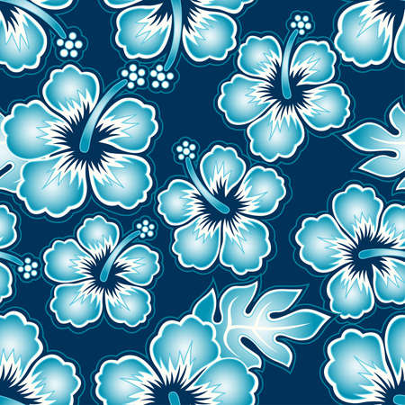 Hibiscus tropical seamless pattern on a navy background.のイラスト素材