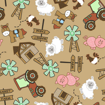 Market farm with animals seamless pattern.のイラスト素材
