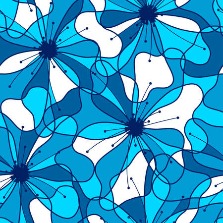 Abstract blue hibiscus seamless pattern.のイラスト素材