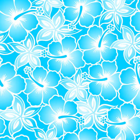 Hibiscus tropical blue gradient seamless pattern .のイラスト素材