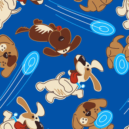 Puppy dogs playing in a seamless pattern .のイラスト素材