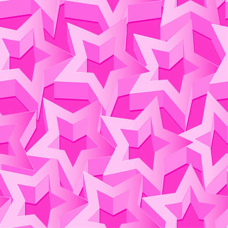 Pink 3D stars seamless patter on pink .のイラスト素材