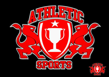 3D Athletic sports red emblem on black backgroundのイラスト素材
