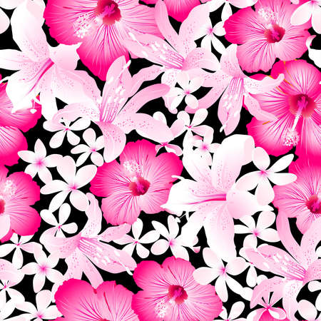 Tropical pink and white flowers seamless pattern .のイラスト素材