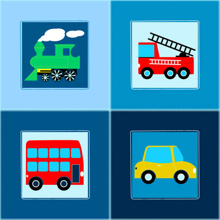 Cute Train Bus Car and Fire truck children seamless patternのイラスト素材