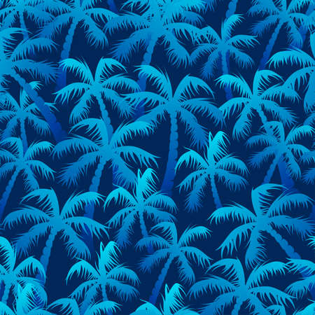 Tropical blue palm forest in a seamless pattern.のイラスト素材