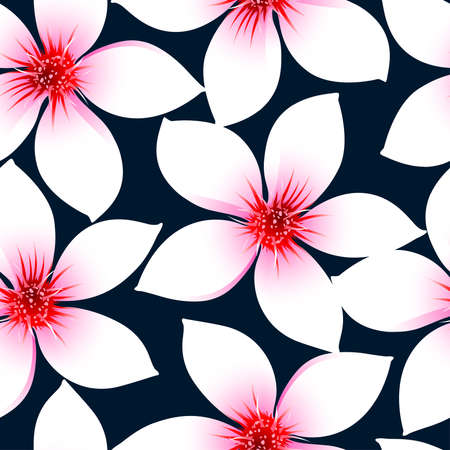 White tropical hibiscus flowers in a seamless pattern .のイラスト素材