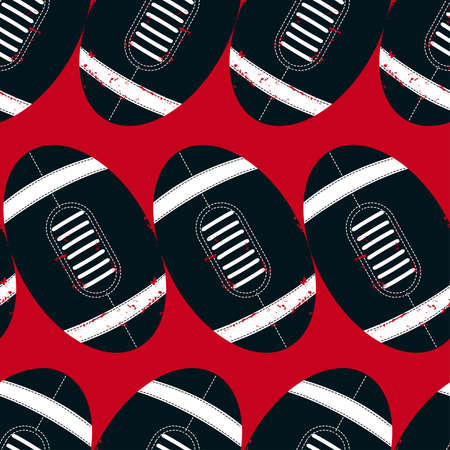 Navy footballs seamless pattern on a red background .のイラスト素材