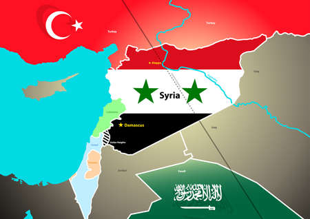 Syria geopolitical map with proposed oil pipeline.のイラスト素材