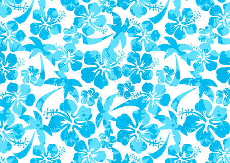 Hibiscus and palm tree in a repeat pattern .のイラスト素材