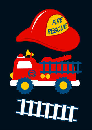 Fire Rescue with red helmet and truck .のイラスト素材
