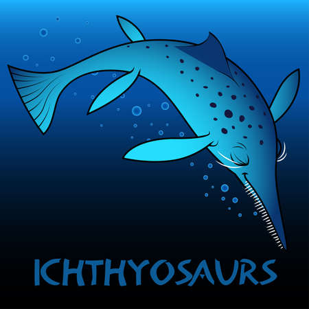 Ichthyosaurs cute character dinosaurs .のイラスト素材