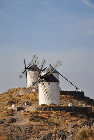 typical Spanish windmills in Consuegra, Spain の写真素材