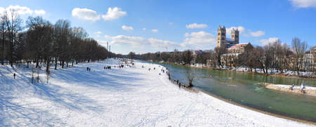 Sankt Maximilian church on Isar river bank in Munich in winterのeditorial素材