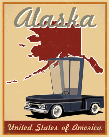 alaska road trip vintage posterのイラスト素材