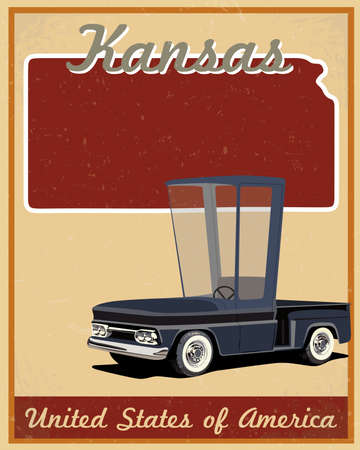 Kansas road trip vintage posterのイラスト素材