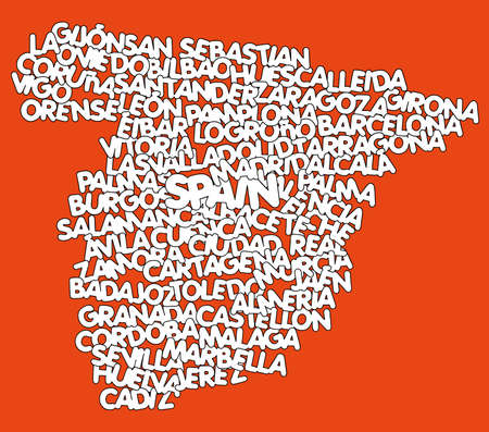 Spain map and words cloud with larger cities のイラスト素材