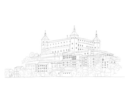 Urban Sketch of the old town of Toledo, Spainのイラスト素材