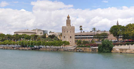 Golden tower Torre del Oro and the Guadalquivir river, Seville, Spainのeditorial素材