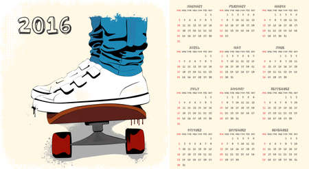 2016 skateboarding calendarのイラスト素材