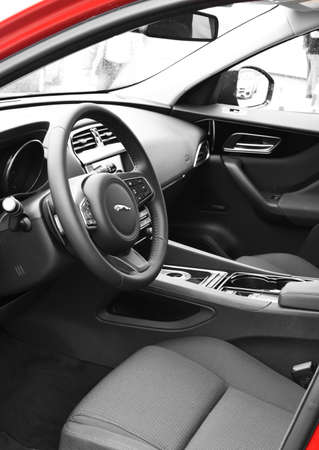 Deggendorf, Germany - 23. APRIL 2016: interior of a 2016 Jaguar F-PACE SUV during the luxury cars...