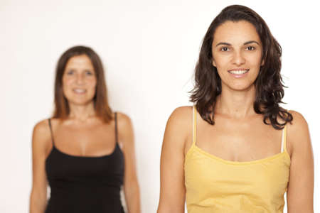 Two women in a row out of focusの写真素材