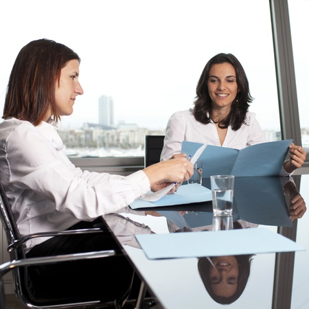 HR expert smiling during job interview の写真素材