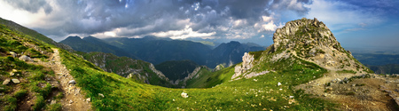 Panoramic landscape of Tatra high mountains peaksの写真素材