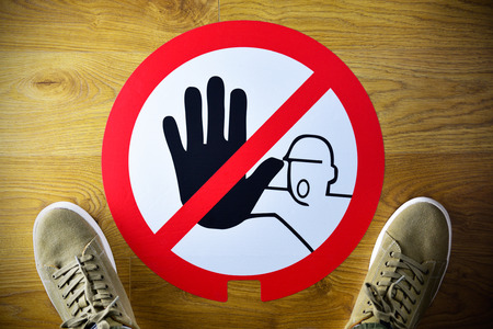 No entry sign on the floorの写真素材
