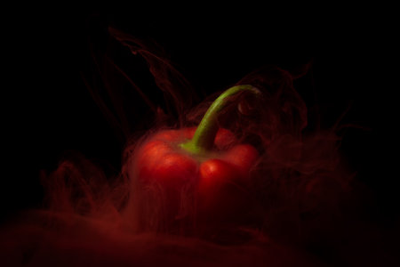 Red pepper under water with red paint smoke. Under water picture