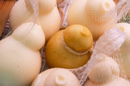 Typical apulia cheese in the marketの写真素材