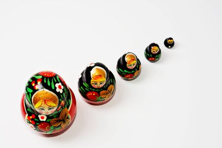 set of Russian dolls on a white backgroundの写真素材