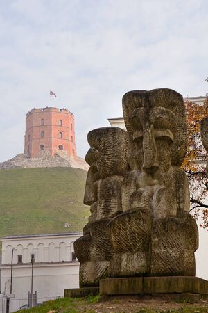 Gediminas Castle in Vilnius (Lithuania) and typical statueのeditorial素材