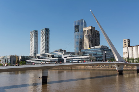 Puente de la Mujer (woman Bridge) and Skyscrapers in the Puerto Madero district in Buenos Aires (Argentina)のeditorial素材
