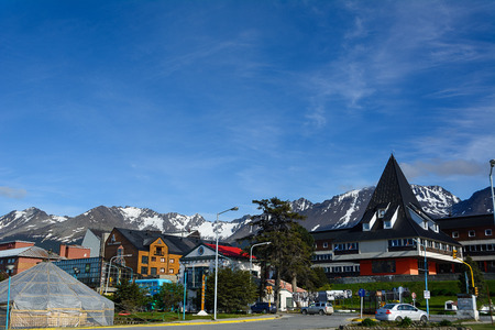 Ushuaia, Argentina - October 28, 2016: Cityscape of the city of Ushuaia in a sunny dayのeditorial素材