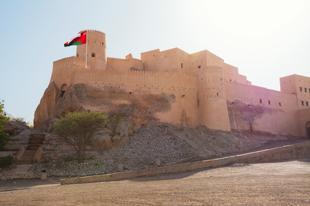 Ancient Fort of Nakhal with flag (Oman)のeditorial素材