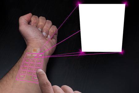 Implanted SIM and telephone under the skin project a copy space for image o textの写真素材