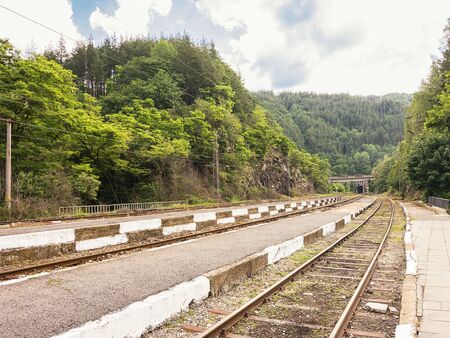 Railway line that continues in the tunnelの写真素材