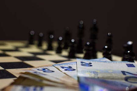 the chessboard ready to start the game and stake on one side.の写真素材