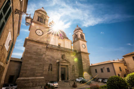 Montefiascone, Italy - 19 Semptember 2020: Facade of the Basilica of Santa Margherita with the dome...