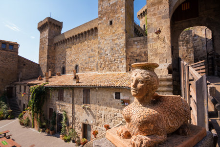 decorative statue at the entrance to the castle of Bolsena, Lazio, Italyのeditorial素材