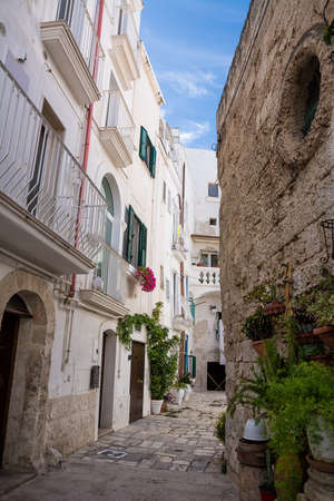 Characteristic alley in the center of Monopoli (Puglia, Italy)の写真素材