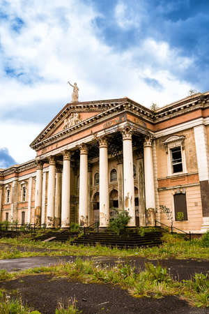 Belfast, United Kingdom - 20 May 2022: facade of the abandoned and weathered Belfast Courthouse.のeditorial素材