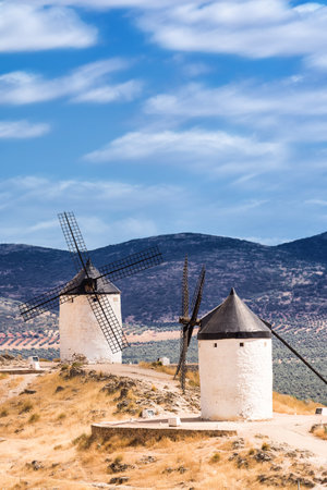 Two Windmills on the hill in Consuegra, Spainの写真素材